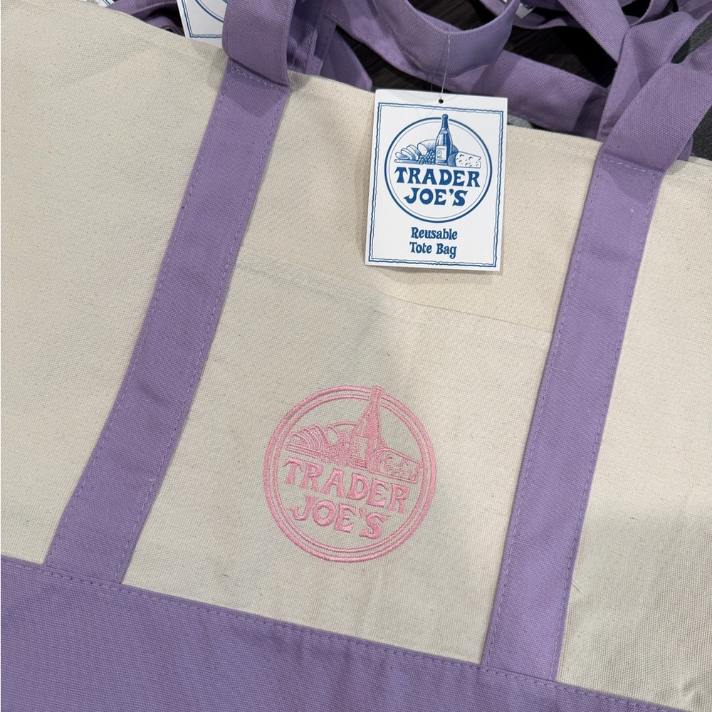 Trader Joe's Lavender & Cream Canvas Tote - Picture 2 of 4